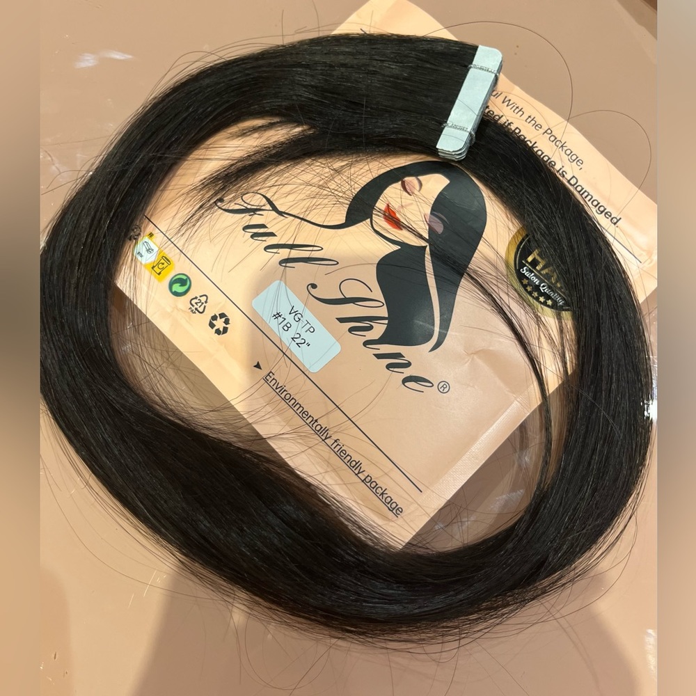 Full Shine Virgin Tape In Real Human Hair Extensions #1B Off Black 22” 100G